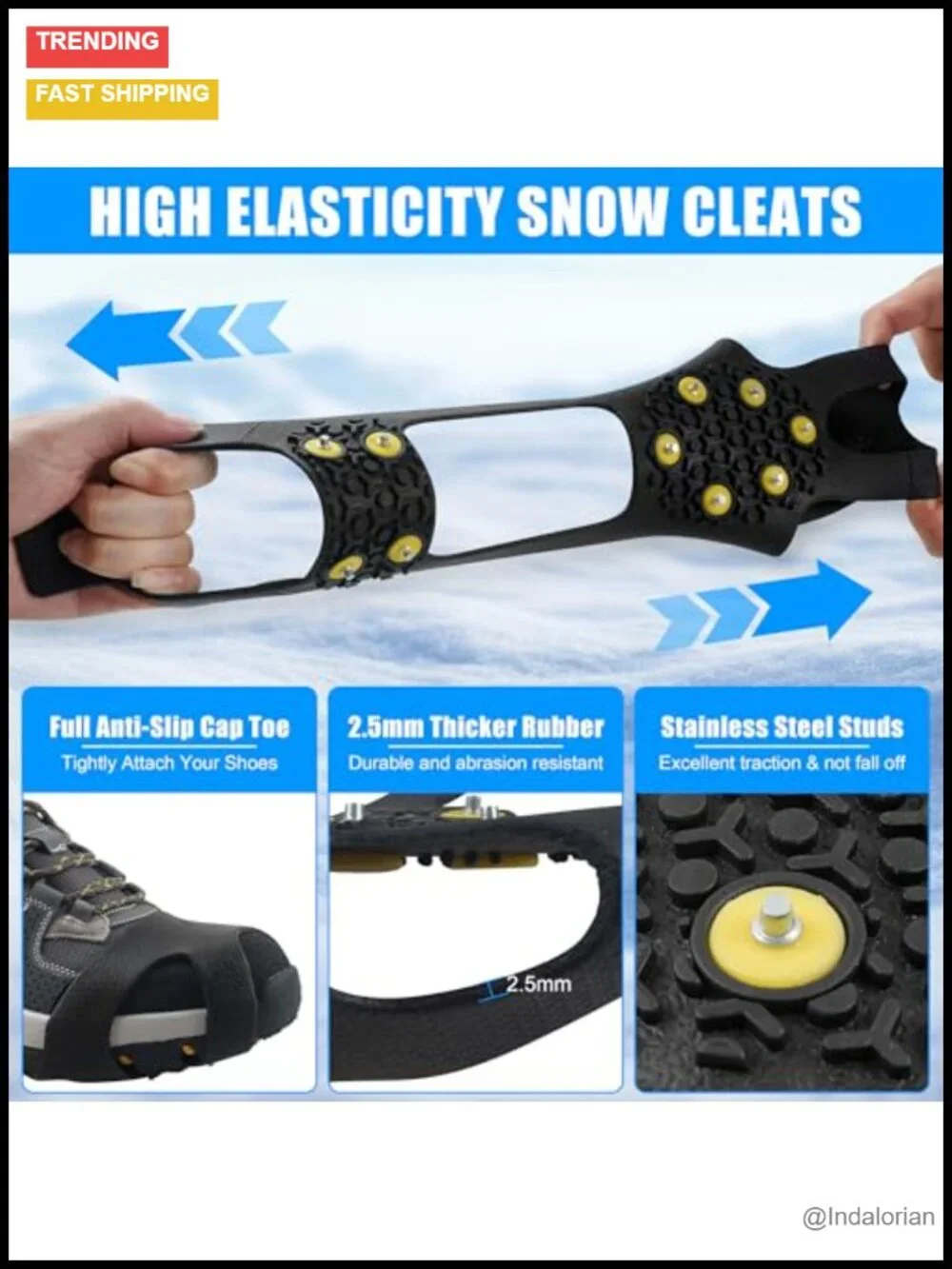 Non Slip Ice Cleats Overshoe for Walking on Snow and Ice Rubber Crampons with